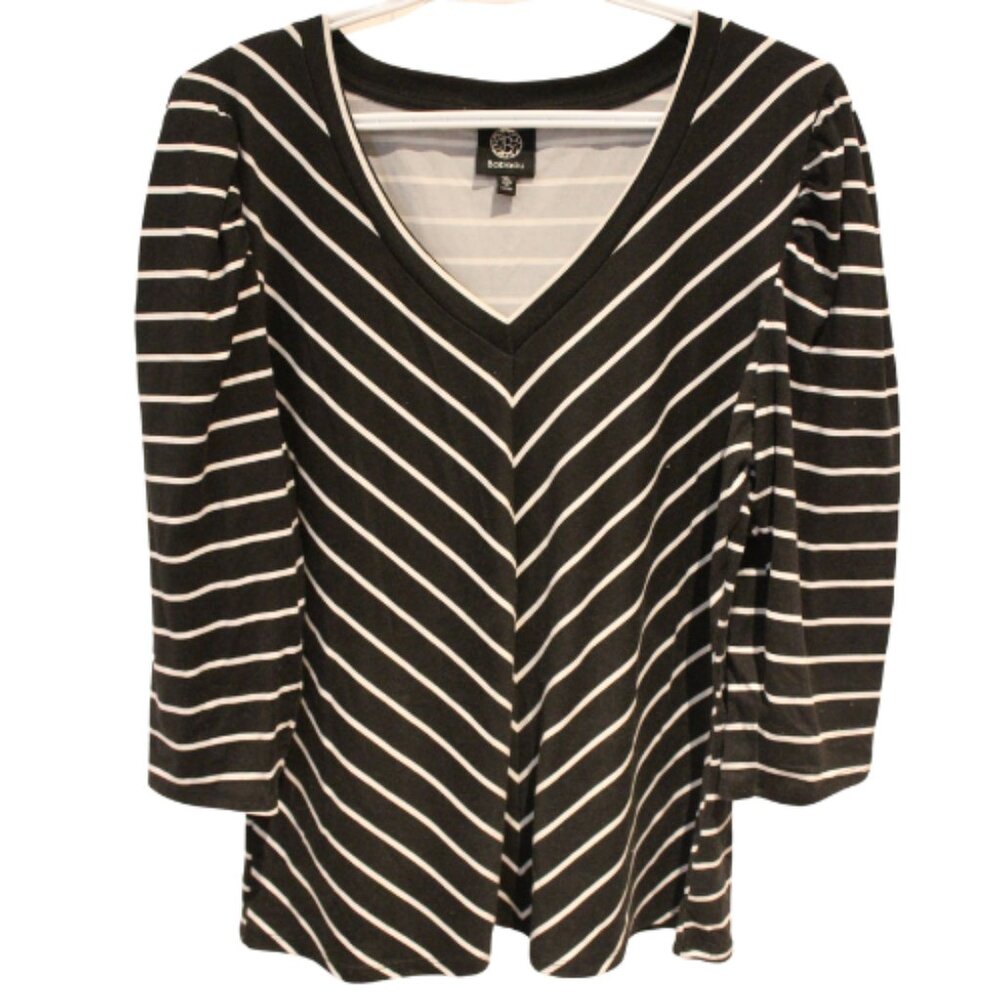 3/$25 🏷 Bobeau Black & White Striped Long Sleeve Size XL